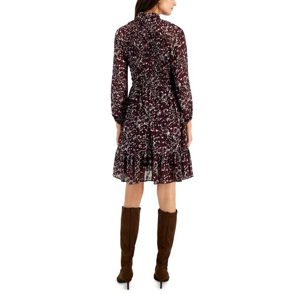 NWT Taylor Mock-Neck Smocked Long-Sleeve Dress 3016M 14 Mauve Plum Purple - Picture 2 of 4